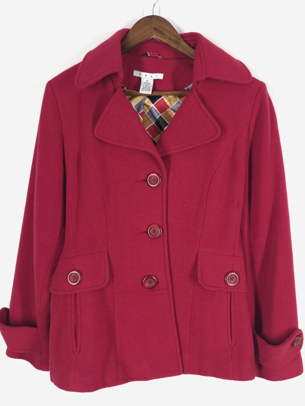 CAbi Vibrant Red Wool-Blend Peacoat